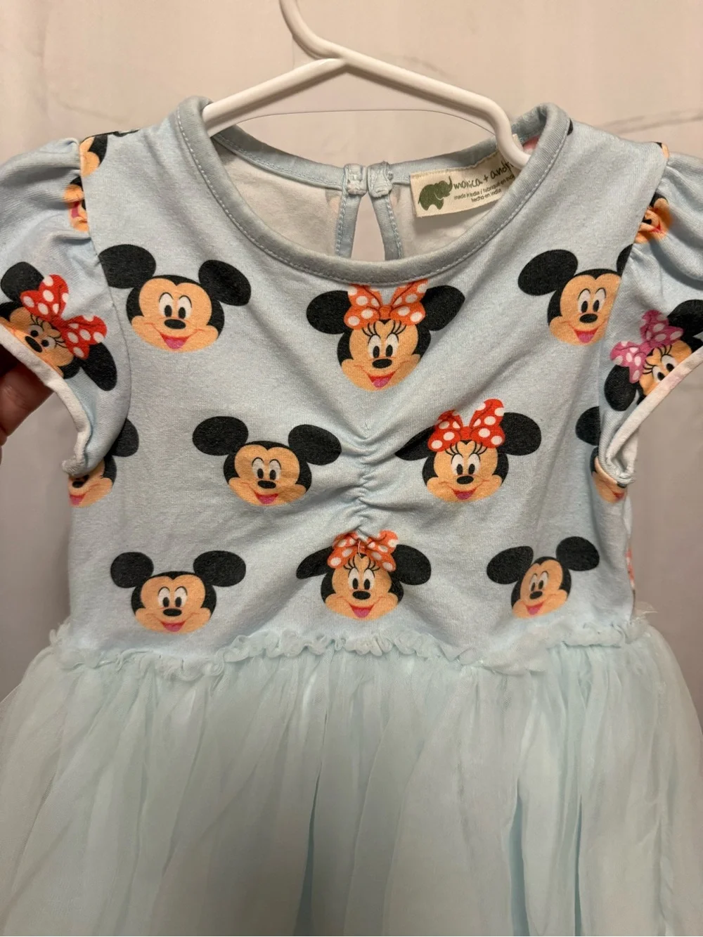 Light Blue Minnie & Mickey Print Tulle Kids Dress